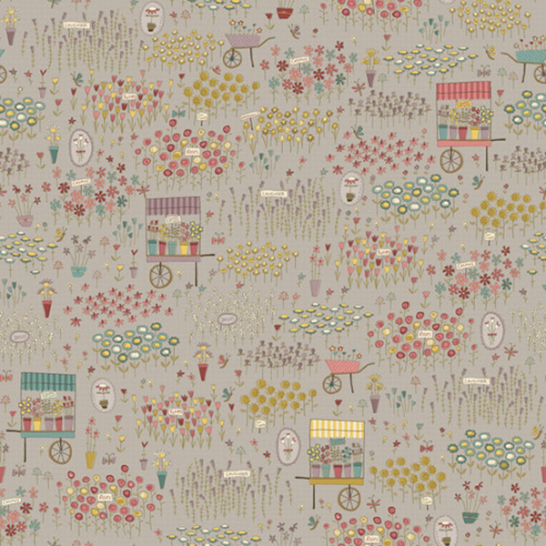 Henry Glass Fabrics Anni Downs Market Garden 2902-11 Gray/Taupe