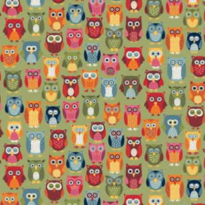 Makower Autumn Days Owls Green 2594 G