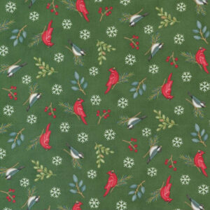 Moda Deb Strain Woodland Winter Pine Green 56096 14 Winter Birds Snowflakes