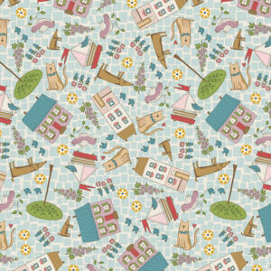 Devonstone The Birdhouse Patchwork Designs Out & About Scattered Houses Light Blue Backing DV7779